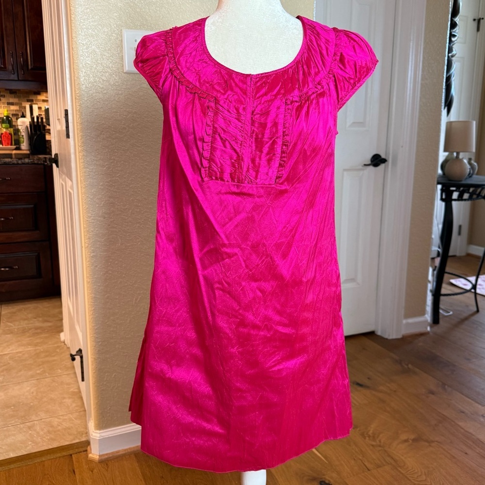 Calypso St. Barth 100% Silk Cap Sleeve Hot Pink Shift Dress Sz XS